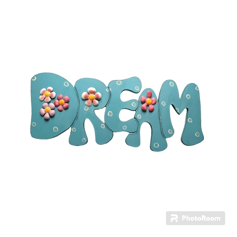 Wooden Decorative Wall/Door Accents, Blue, Inspirational Word (Dream)